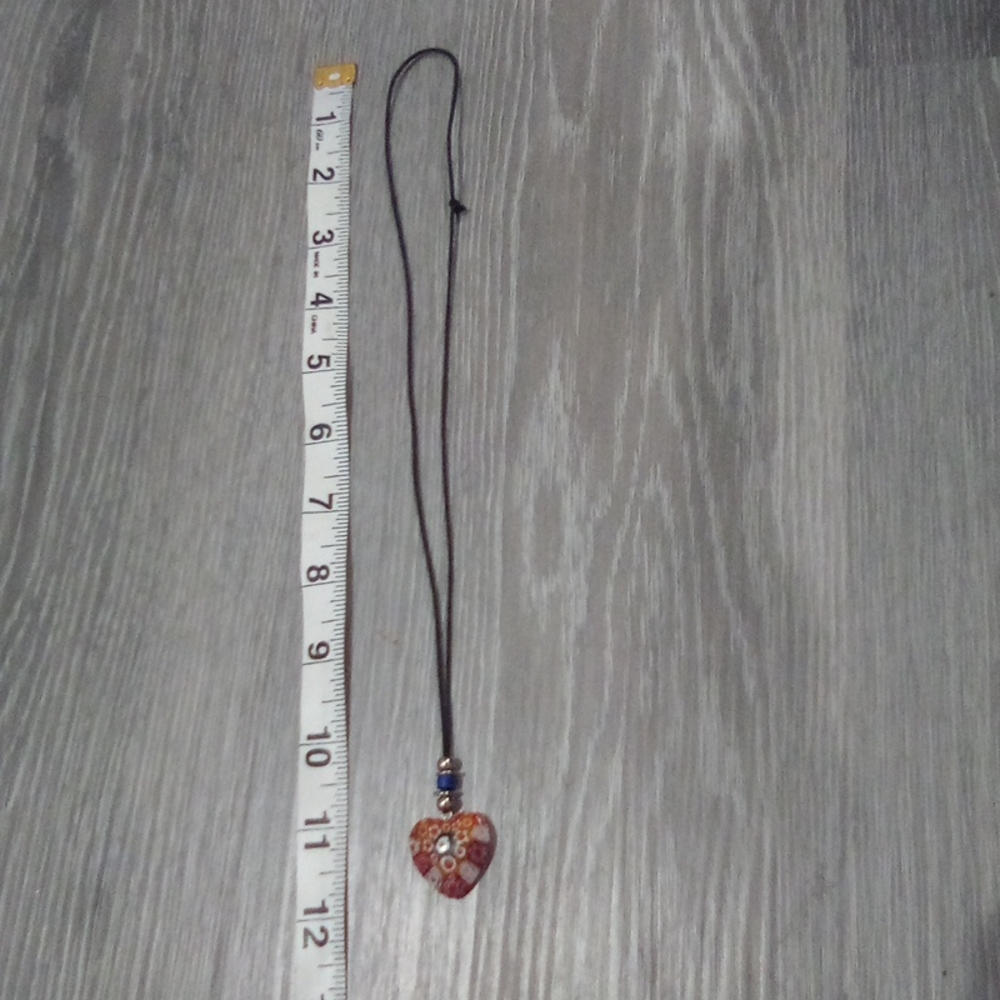 Vintage Floral Heart Glass Pendant on Slip Knot Cord - Picture 14 of 15